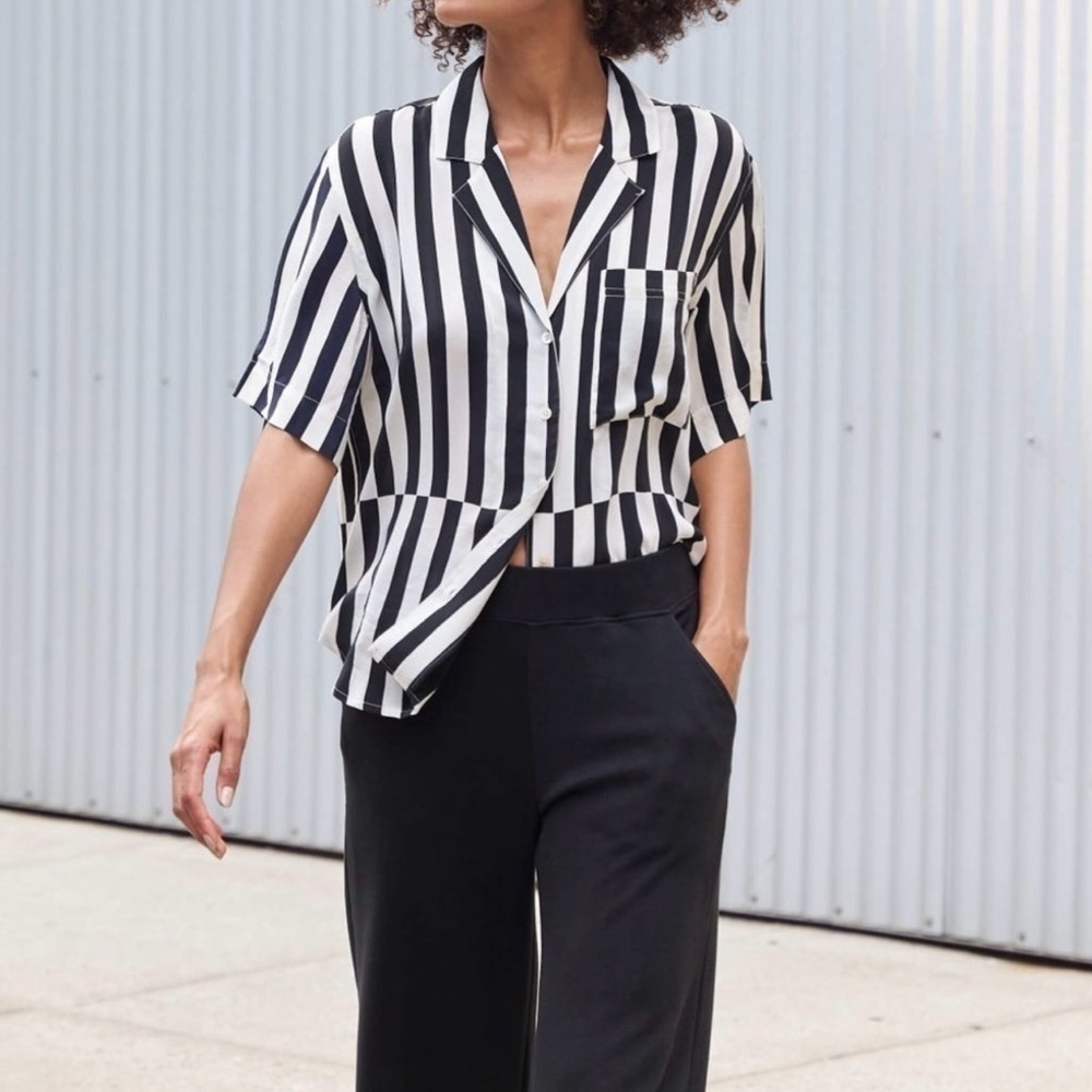 AYR Pool Boy Black and White Striped Button Down Shirt Medium